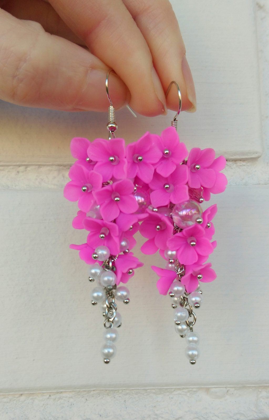 Комплект серьги и браслет цветы розы из полимерной глины