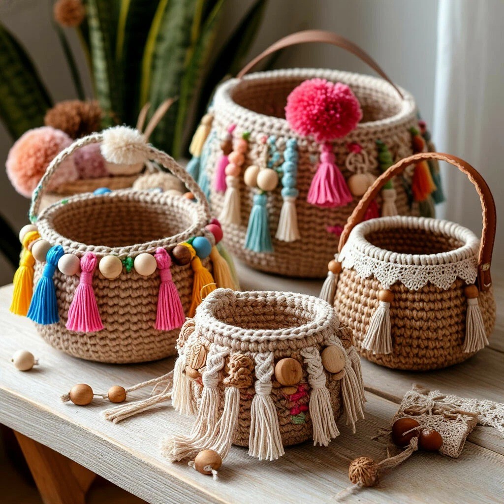 Как украсить вязаную корзинку: 20+ идей декора своими руками