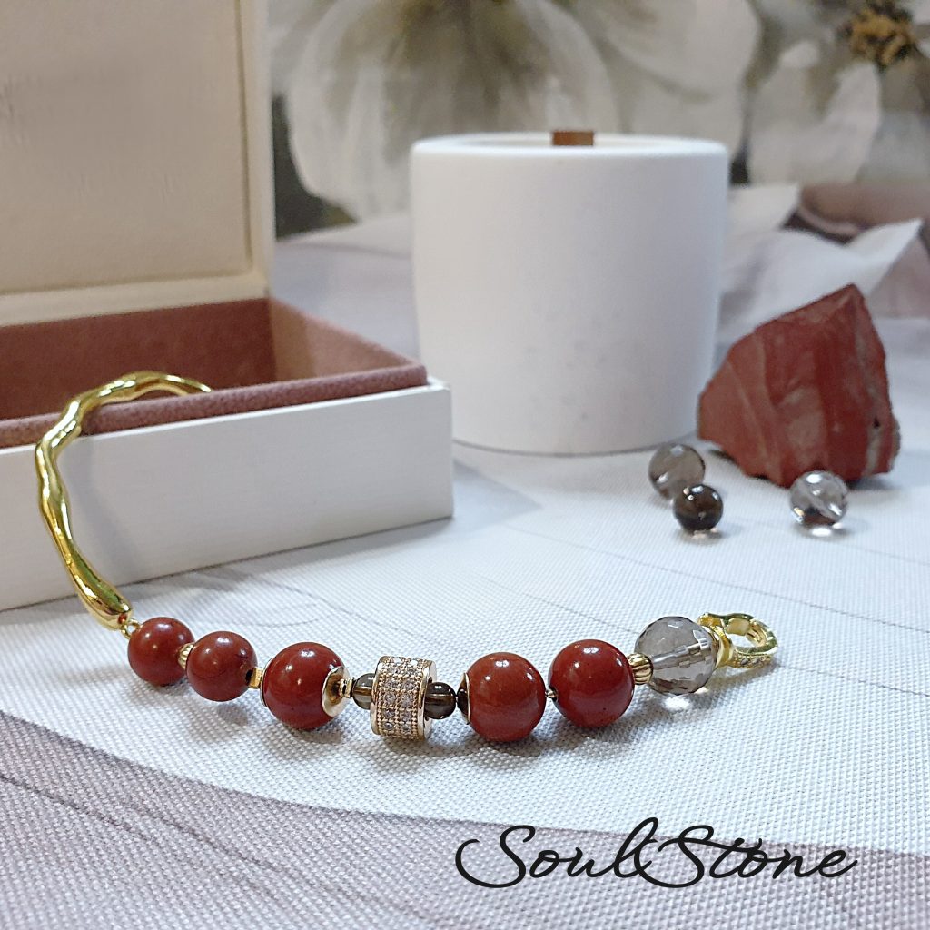 Браслет из яшмы с дымчатым кварцем