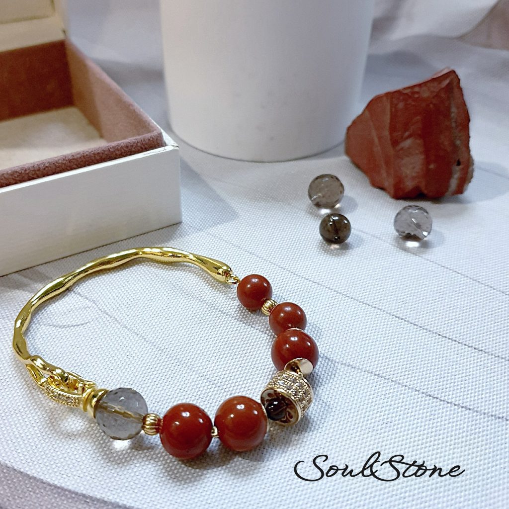 Браслет из яшмы с дымчатым кварцем