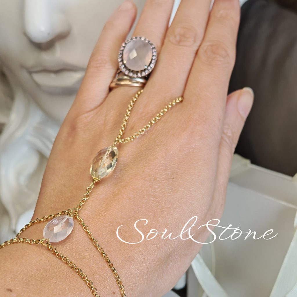 Слейв Браслет с натуральным цитрином и розовым кварцем