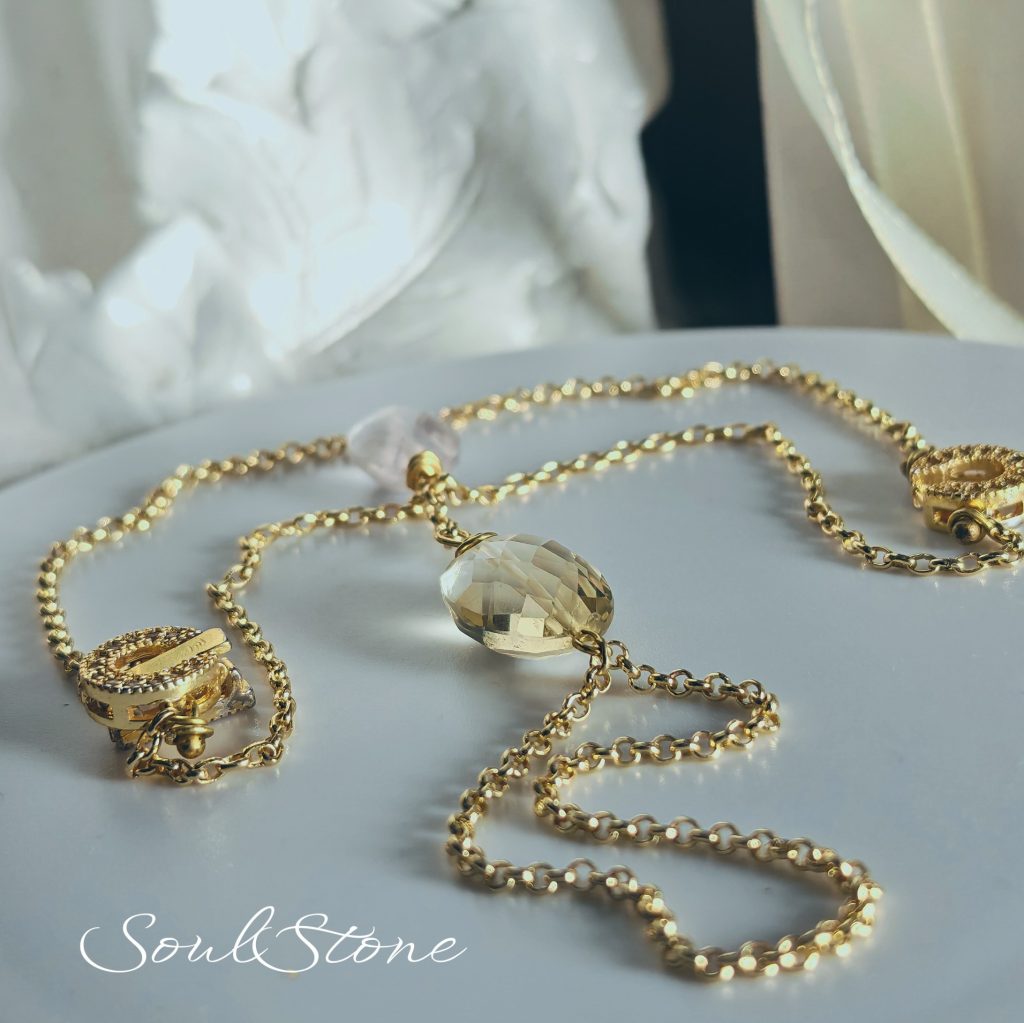 Слейв Браслет с натуральным цитрином и розовым кварцем