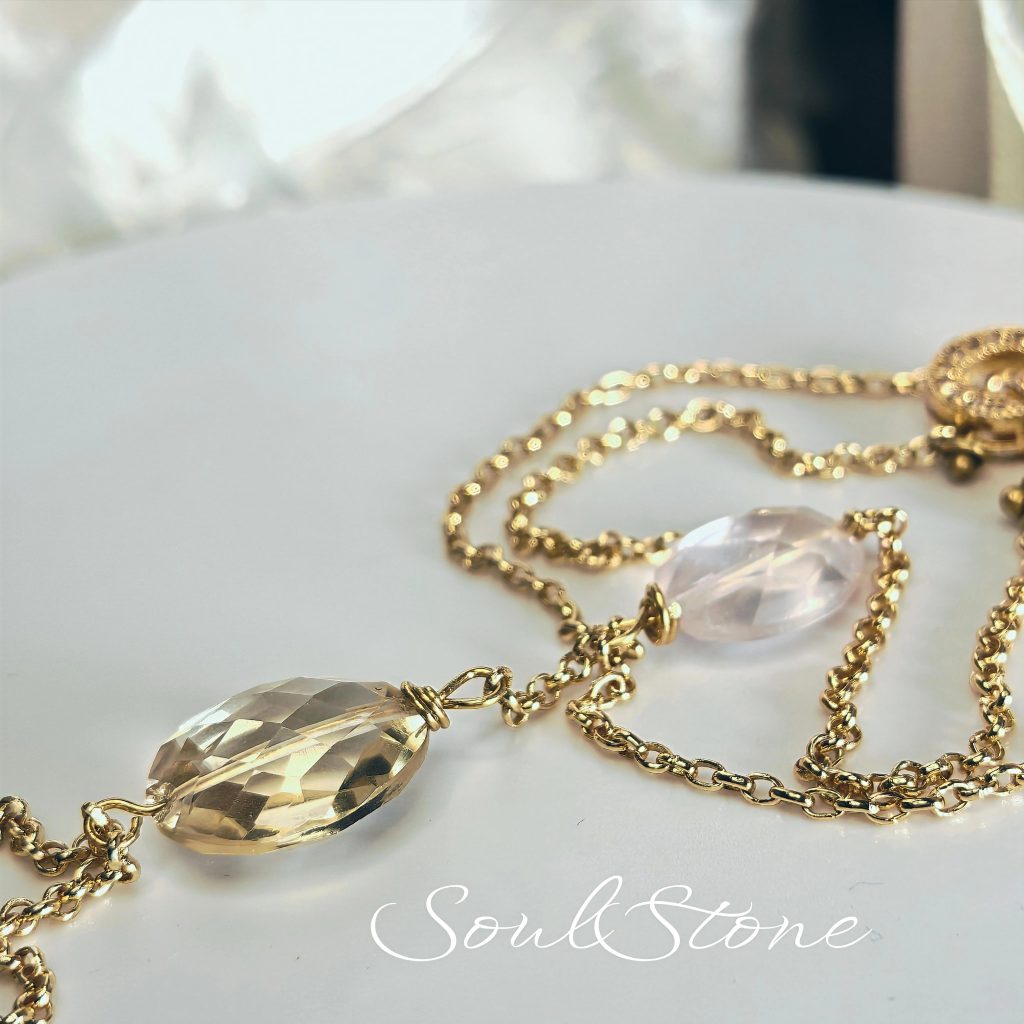 Слейв Браслет с натуральным цитрином и розовым кварцем