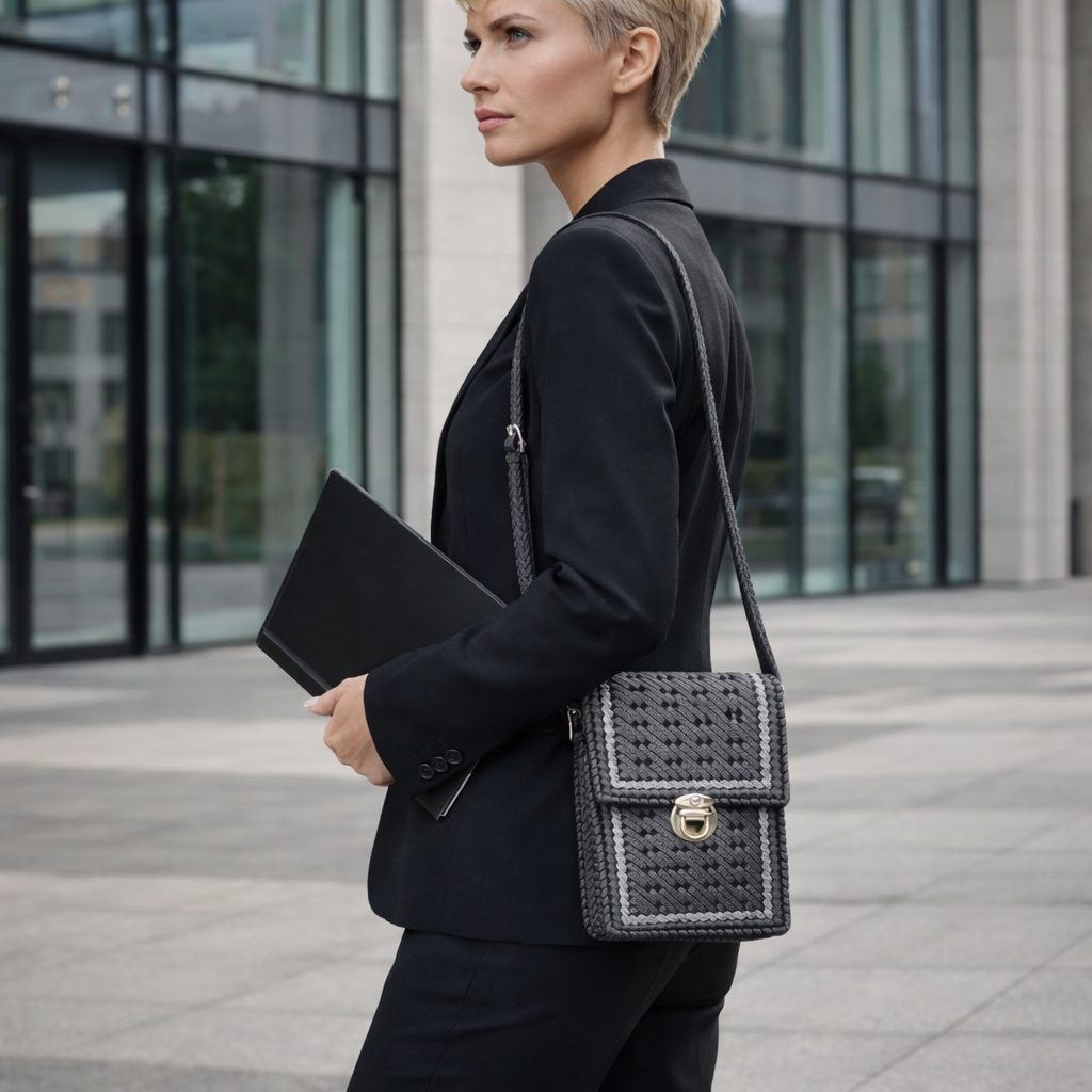 Плетеная сумка из шнура на канве