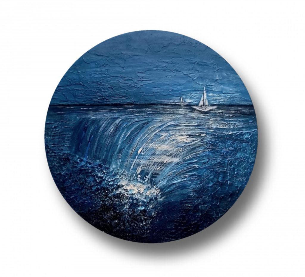 Круглая картина Затерянный водопад в интерьер