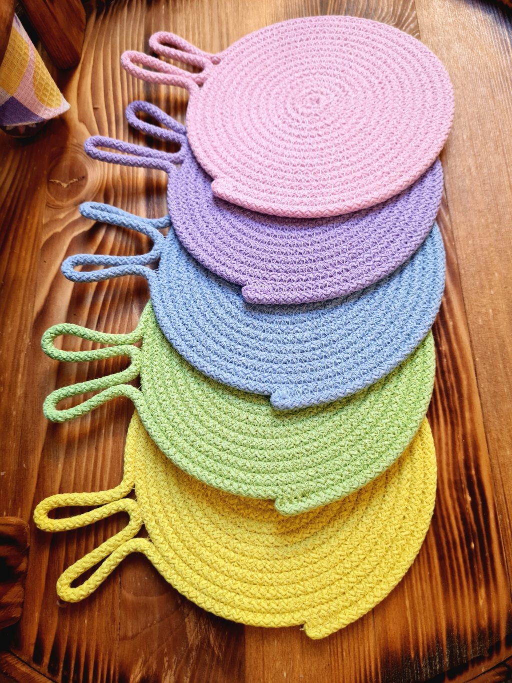 Пасхальный сервировочный набор: 5 пашотниц и 5 подставок под кружки /пасхальный декор стола из хлопкого шнура