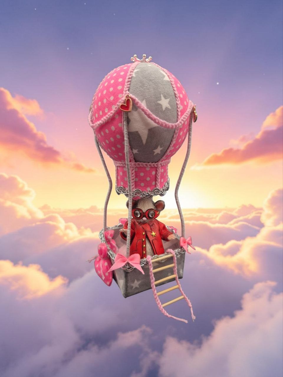 Вязаная мышка-летчица Дусенька Небоедова