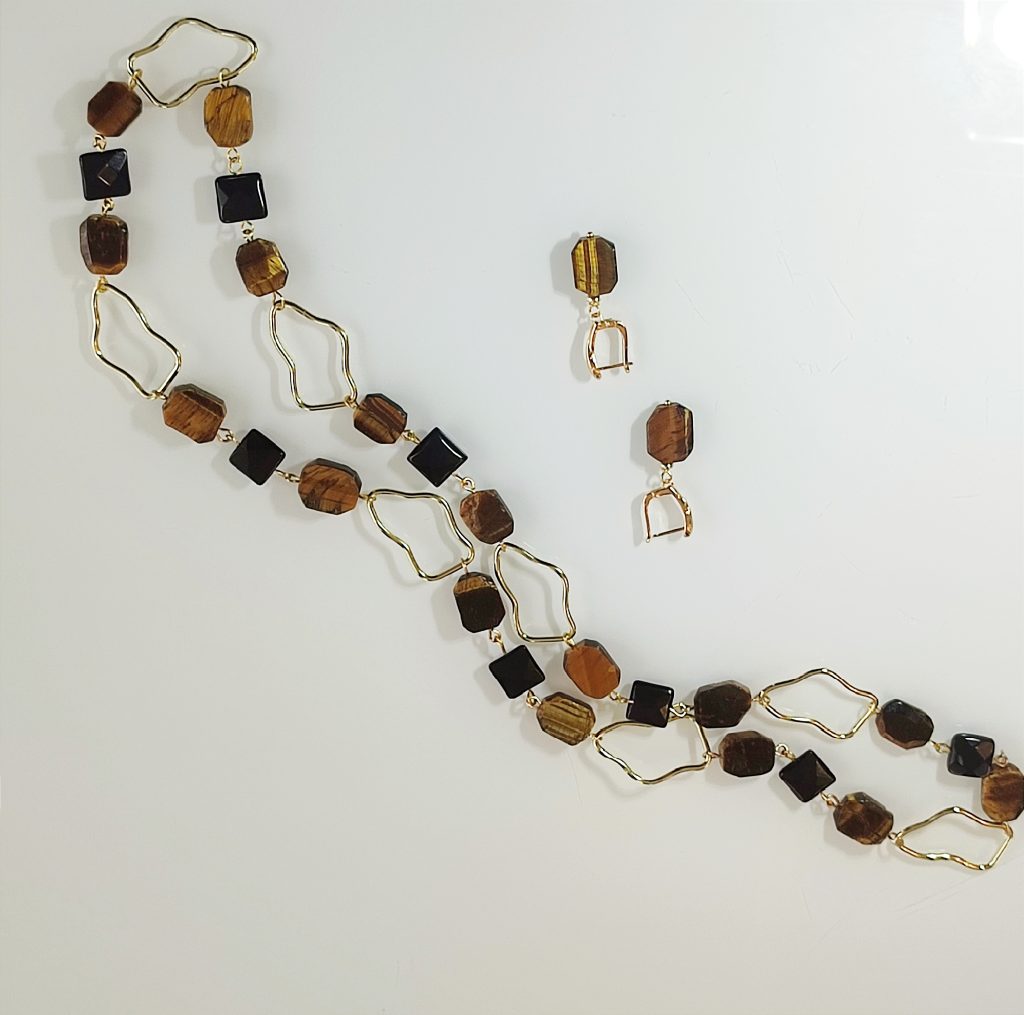 Комплект из тигрового глаза и агата