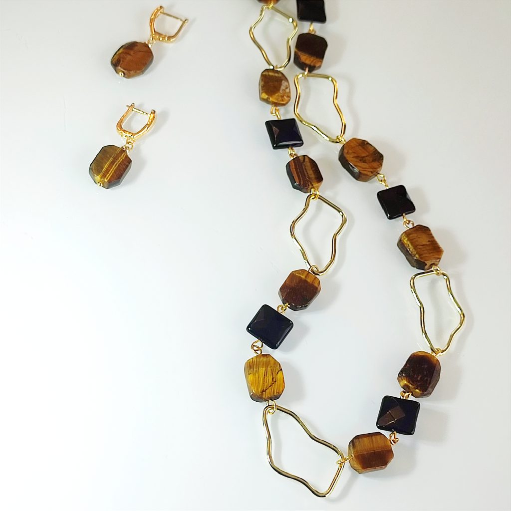 Комплект из тигрового глаза и агата