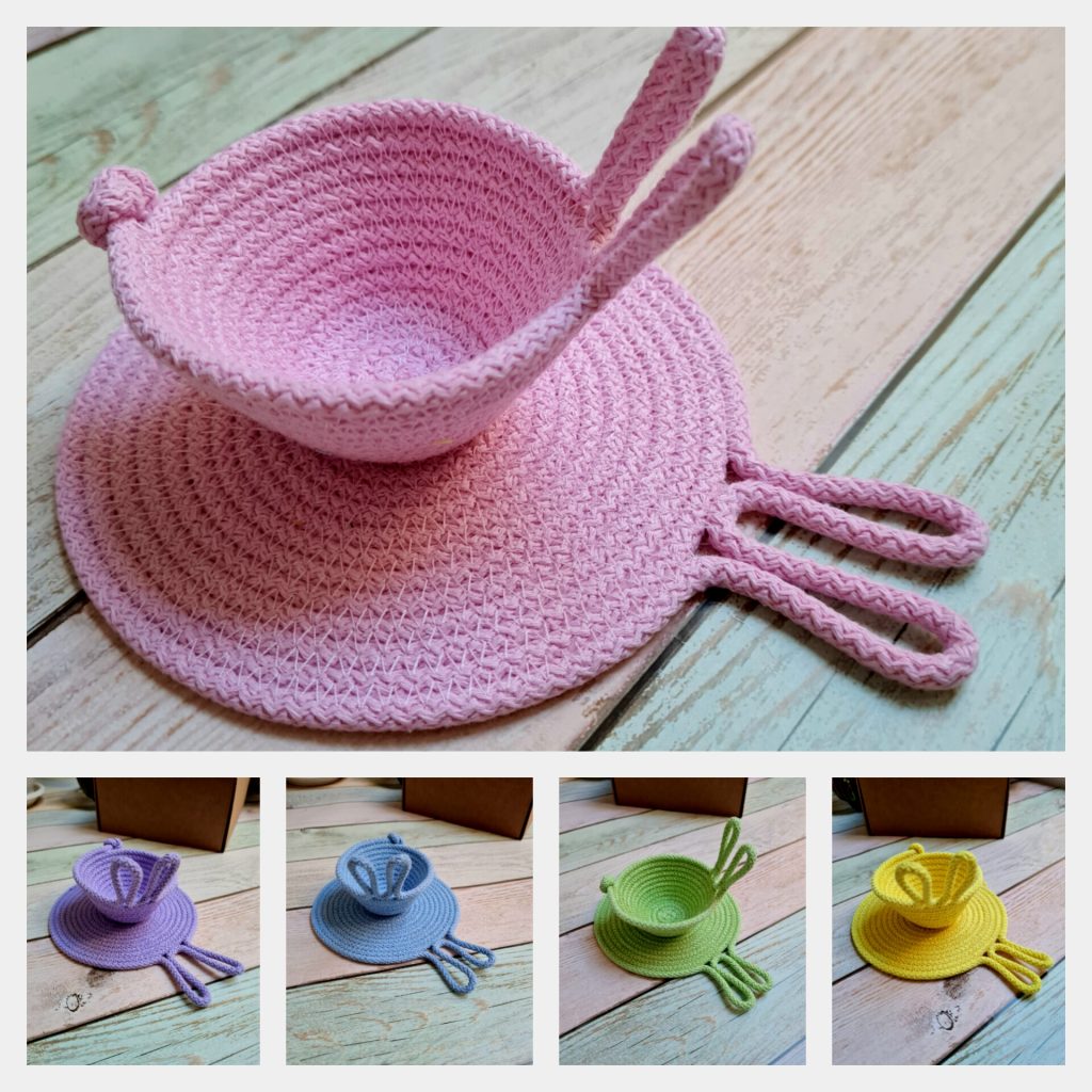 Пасхальный сервировочный набор: 5 пашотниц и 5 подставок под кружки /пасхальный декор стола из хлопкого шнура