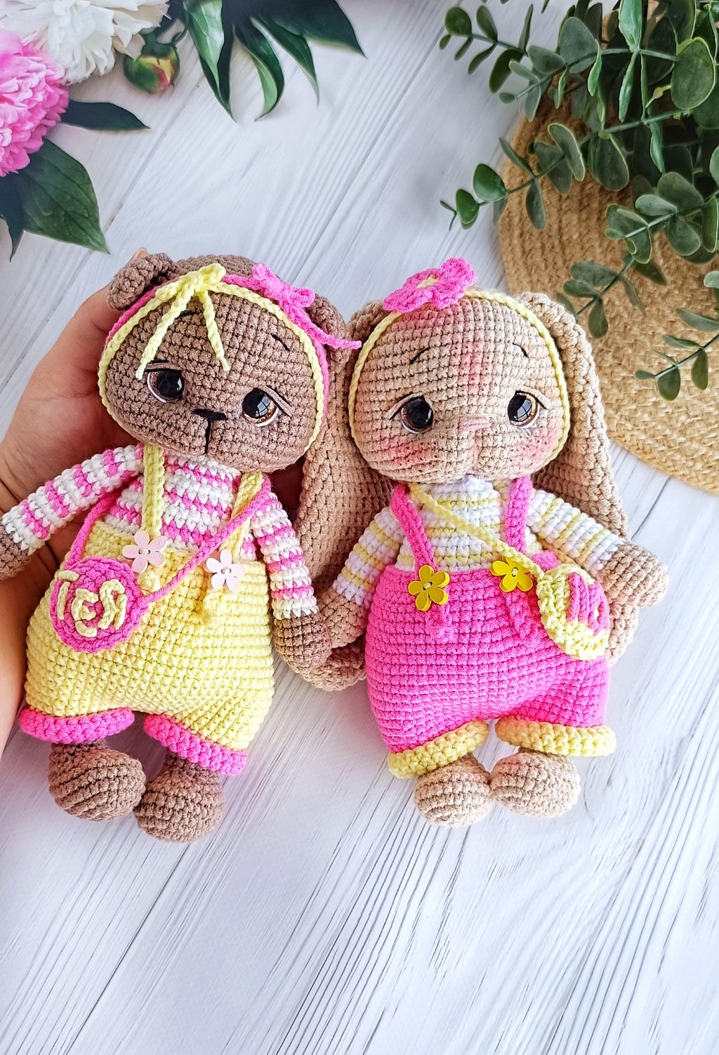 Игрушка Мишка/зайка и другой персонаж именная вязаная ручной работы