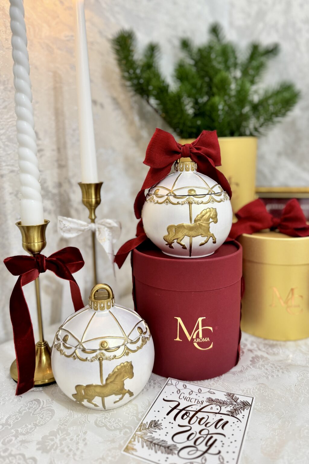 Свеча новогодняя карусель «Шар с лошадкой»
