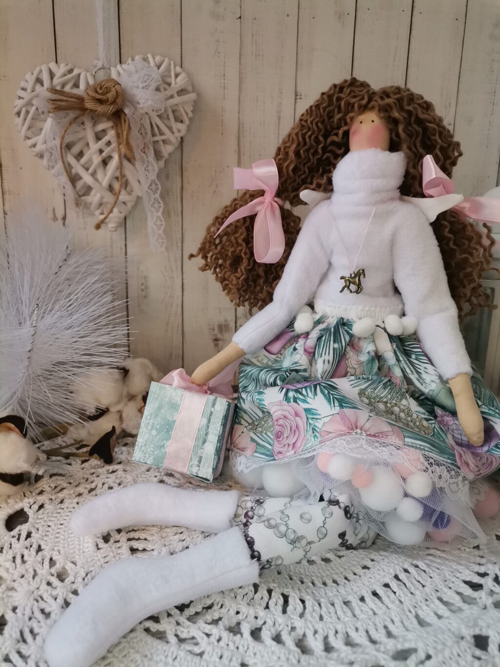 Новогодняя интерьерная кукла тильда Ангел доброго праздника
