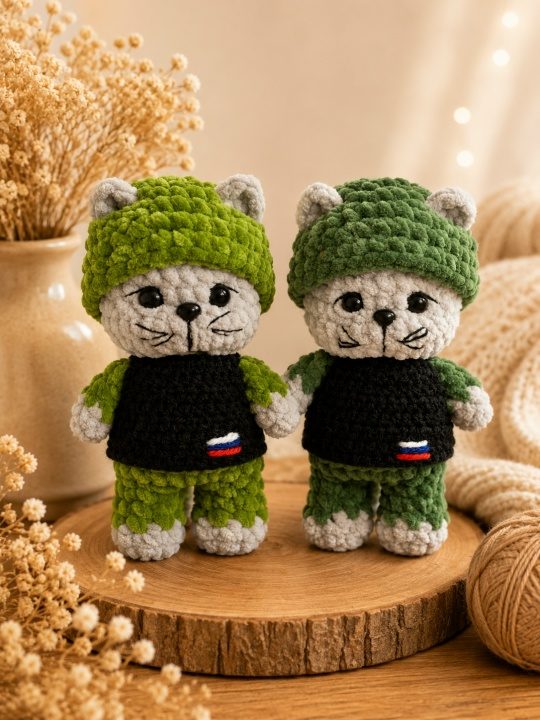 Игрушка-талисман котик светлый военный маленький