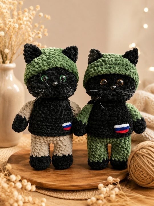 Игрушка-талисман котик черный военный