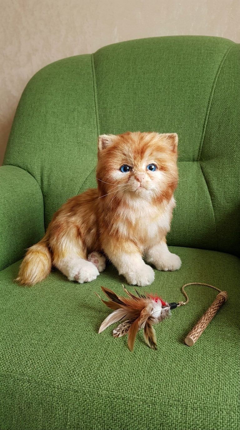Котенок Рыжик.Меховая интерьерная игрушка.