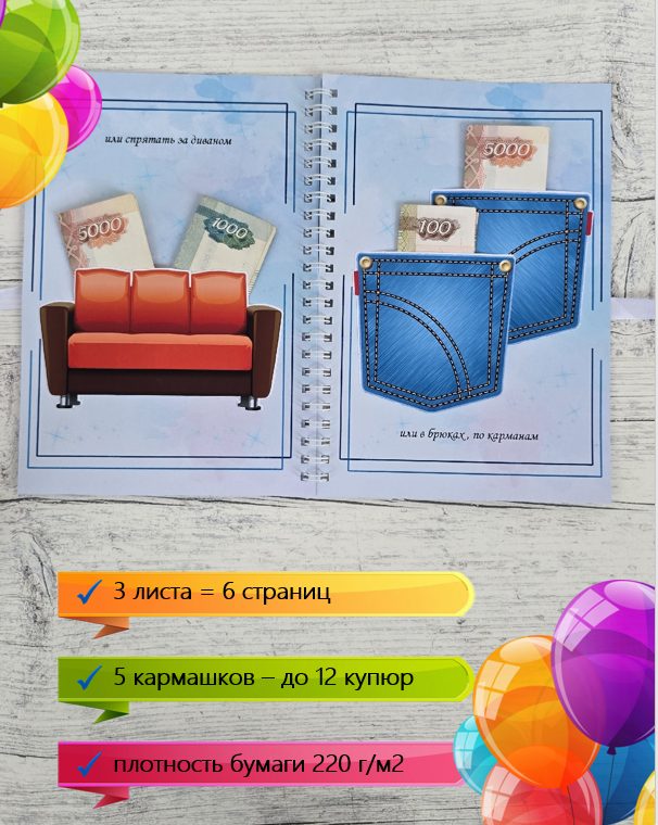 Открытка-конверт для денег на День рождения