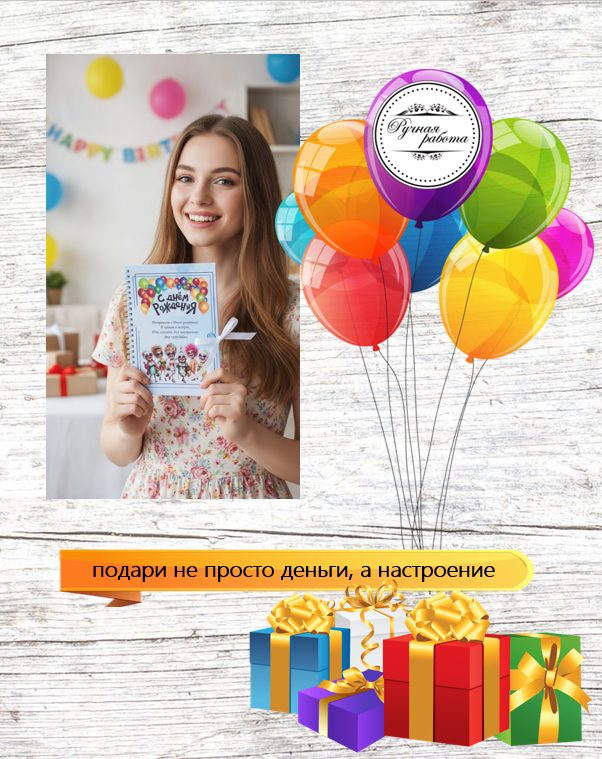 Открытка-конверт для денег на День рождения