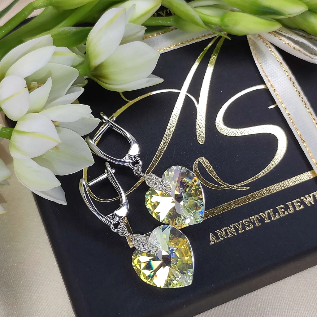 Серьги с кристаллами «сердце», покрытие АВ