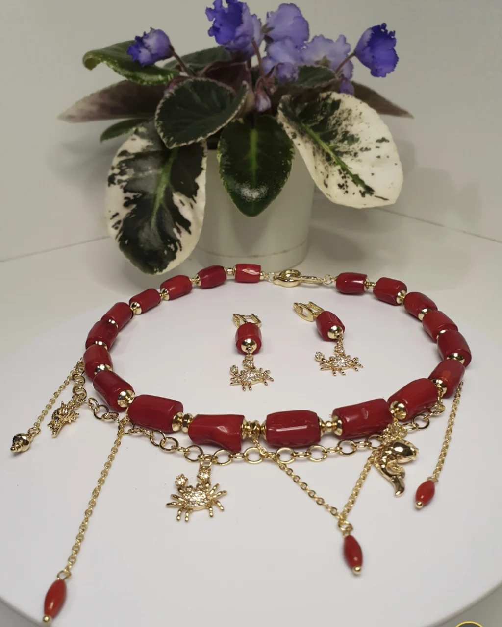 🌿Сет украшений из коралла «Слёзы дракона»