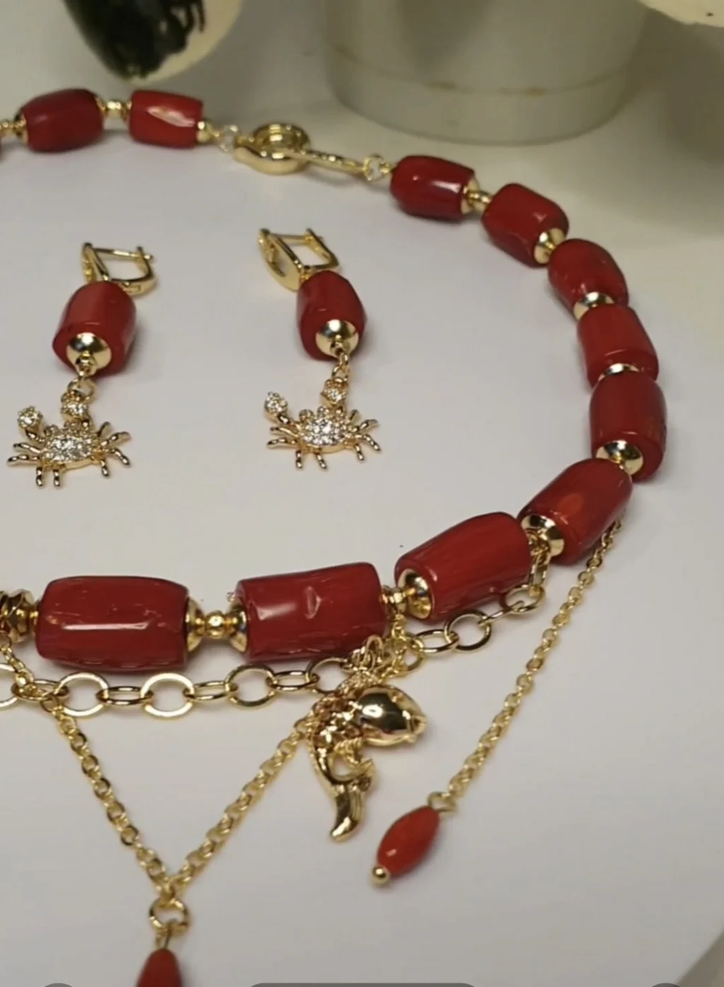 🌿Сет украшений из коралла «Слёзы дракона»