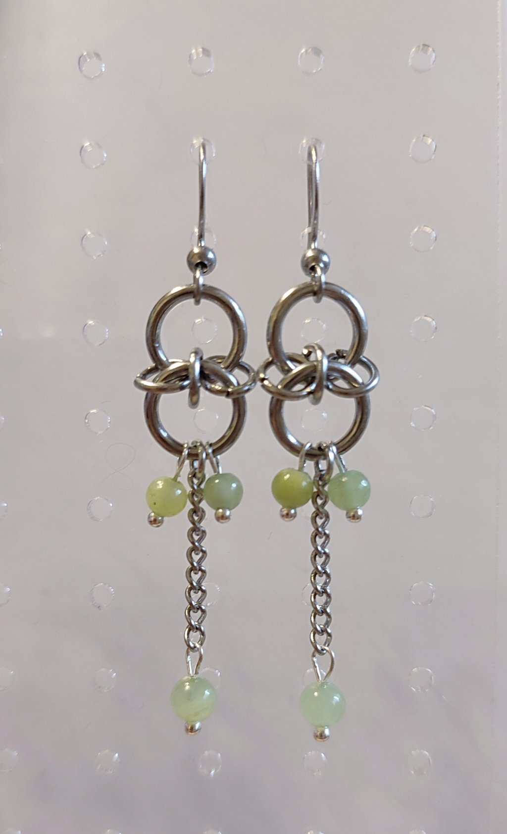 Серьги кольчужные с агатом, 6 см