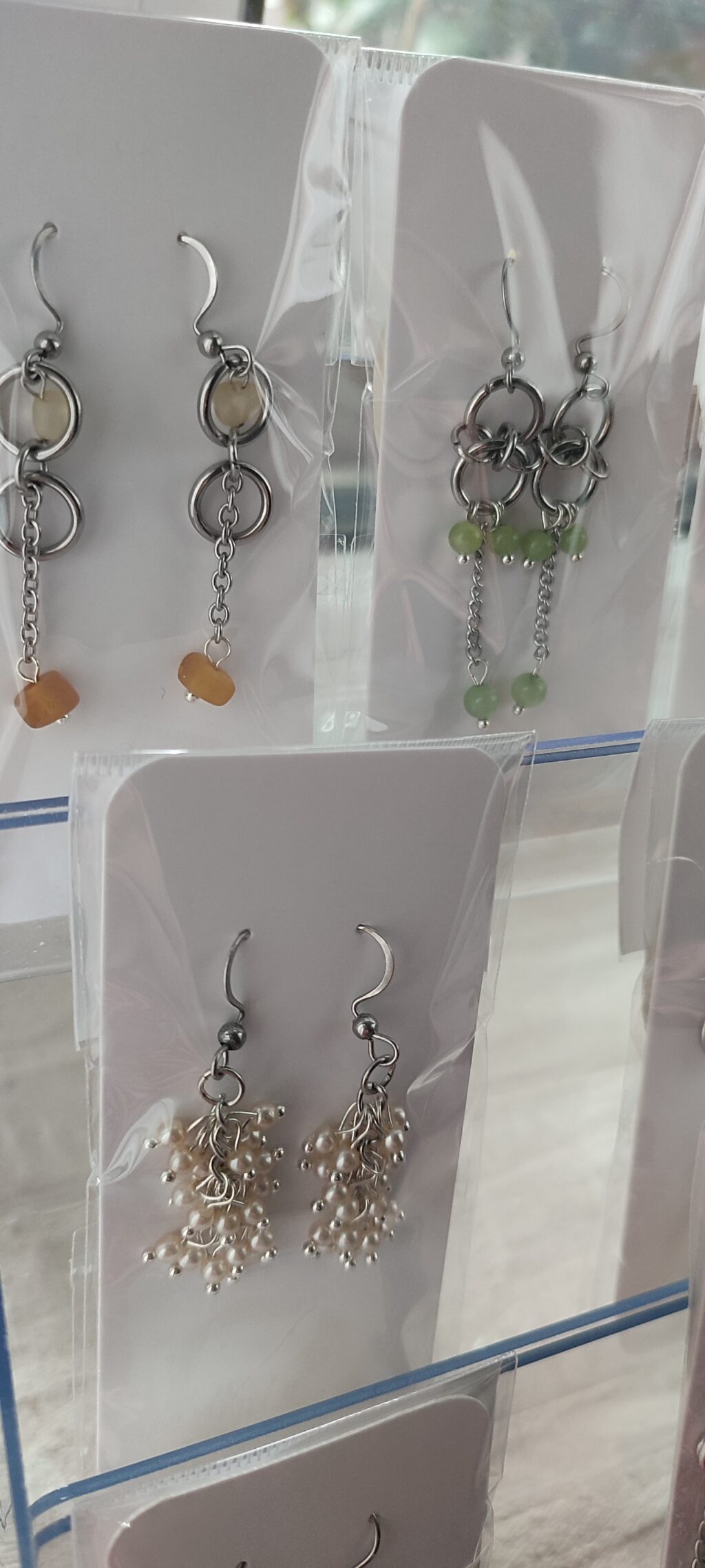 Серьги кольчужные с агатом, 6 см